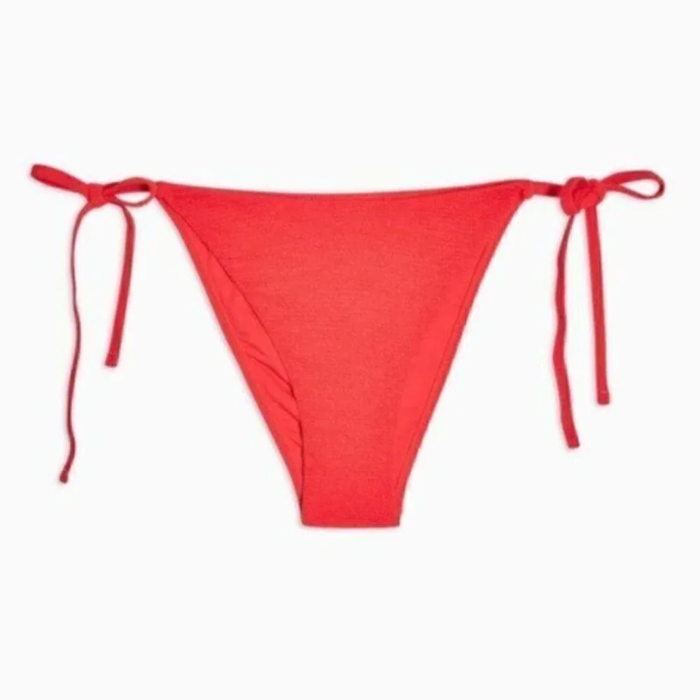 Topshop Women's Size 10 Red Crinkle High Rise Tie Bikini Bottoms‎ Stretch